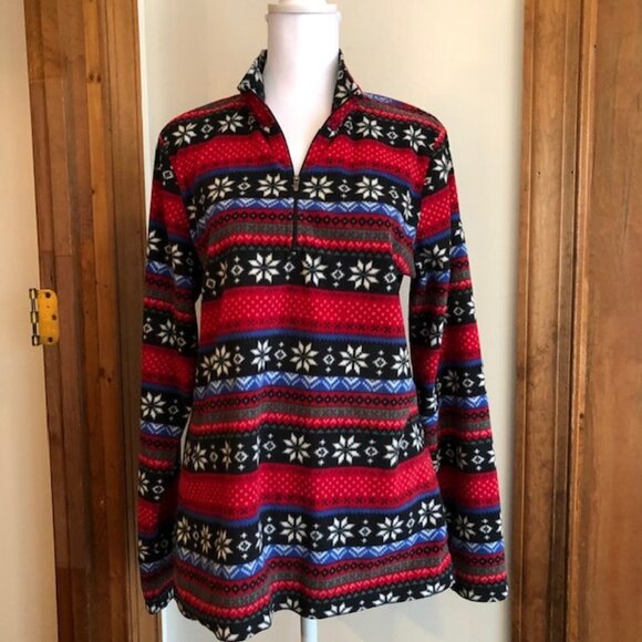 L. L. BEAN Vintage 1/4 Zip Fleece Snowflake Print Medium - Picture 1 of 16